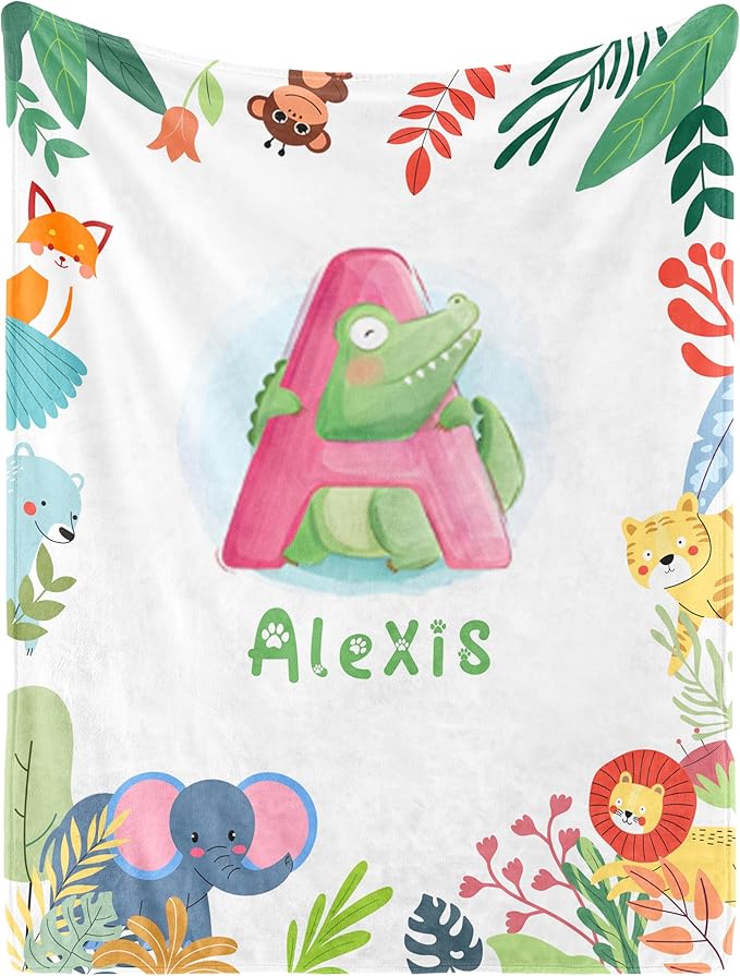 Personalized Baby Blanket with Name, Custom Name Blanket for Kids Soft Flanne Blankets in Easter Personalized Baby Gifts for Infant Newborn Shower (Alphabet)