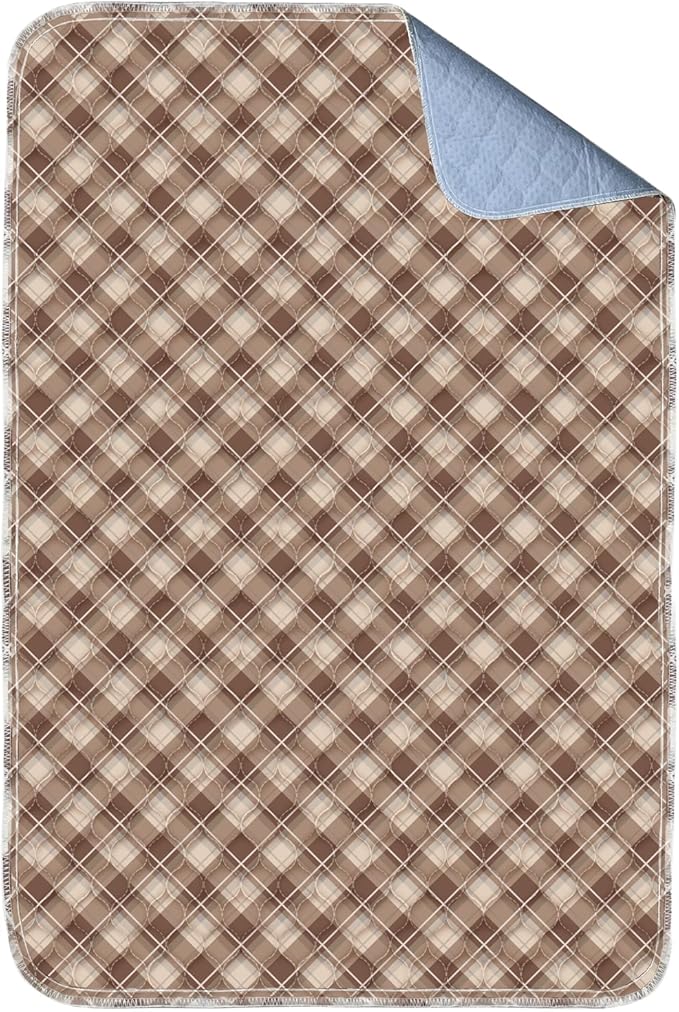 Non-Slip Bed Pads for Incontinence Washable (36" x 72"|1 Pack), Brown Grid, Waterproof Bed Pads, Bed Wetting Pads for Bed, Sofa, Floor, Resuable Underpads for Adults, Seniors, Pet
