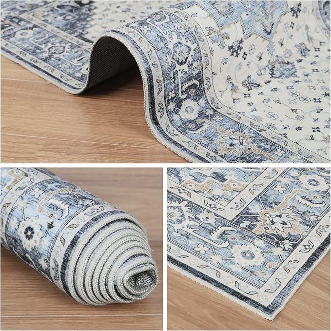 Dripex Kitchen Runner Rug-2x6 Washable Distressed Hallway Runner Oriental Medallion Carpet Non-Slip Non-Shedding Laundry Mat Foldable Thin Entry Throw Area Rug for Living Room Bedroom