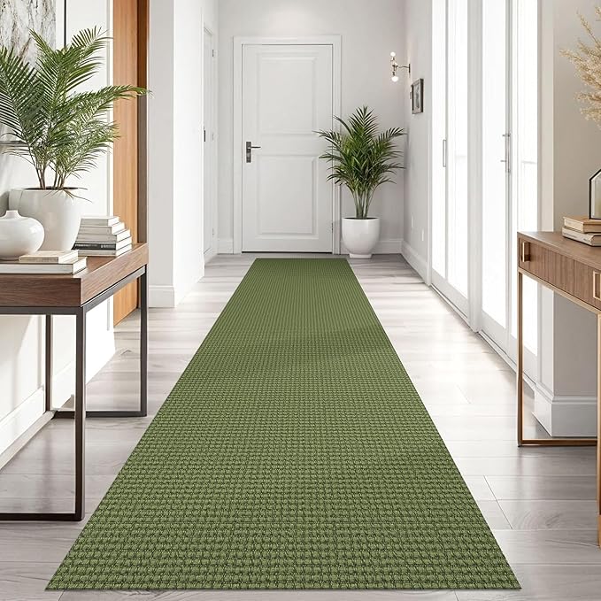 KOZYFLY Runners for Hallways 3x10 ft Washable Kitchen Runner Non Slip Rubber Backed Hallway Rugs Cotton Entryway Runner Rug Floor Carpet for Indoor Hall, Backdoor, Kitchen, Olive Green/Earthy Green