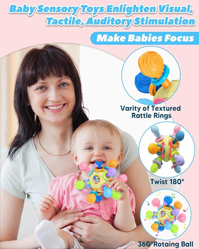 Baby Toys for 0-6 6-12 Months Ages 0-2, Tummy Time Montessori Toys for Babies 0 3 6 9 12 18 Months, Newborn Infant Sensory Toys, Baby Shower Gifts for Boys Girls -Yellow