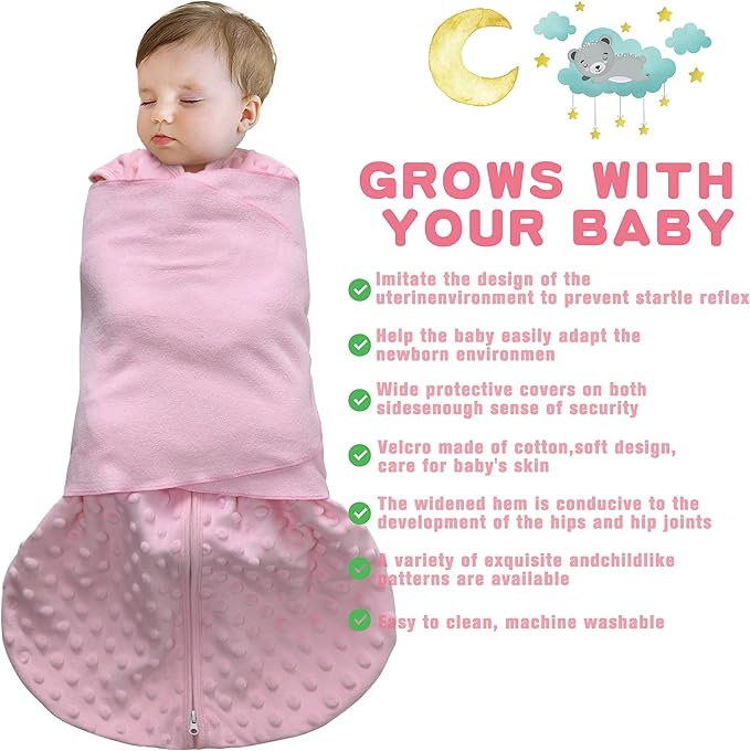 Fleece Newborn Sleep Sack Baby Swaddle,3-Way Adjustable Wearable Blanket,2 Pack Fleece Swaddling Sleeping Bag TOG 2.0, (Gray & Pink, 6-12 Months)