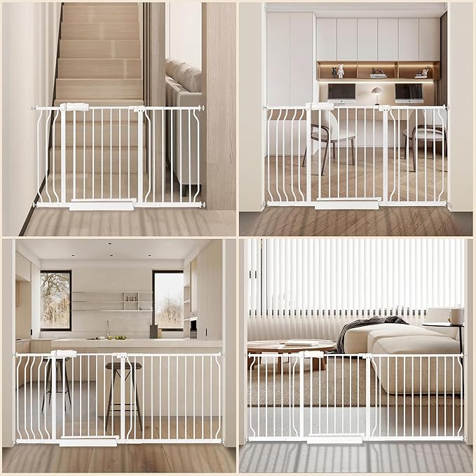 Extra Wide Baby Gate 71.65-76.38 Pressure Mounted,Child Dog Pet Safety Gates with Walk Through Door for Doorways Stairs No Drilling in Door,White
