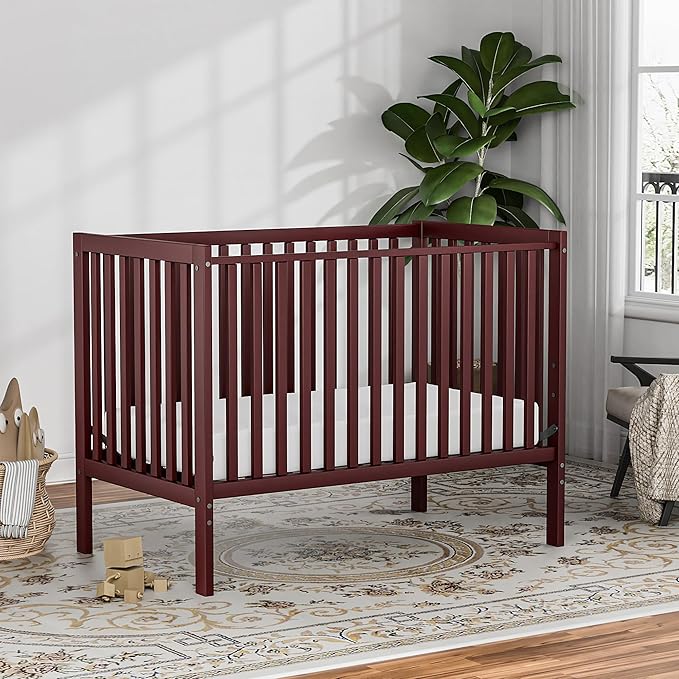 Baby Crib 5-in-1 Convertible, Wood Full Size Toddler Bed for Small Baby, Made of Sustainable Natural Pinewood Cribs, Non-Toxic Finish, Simplistic Nursery Furniture (Cherry)