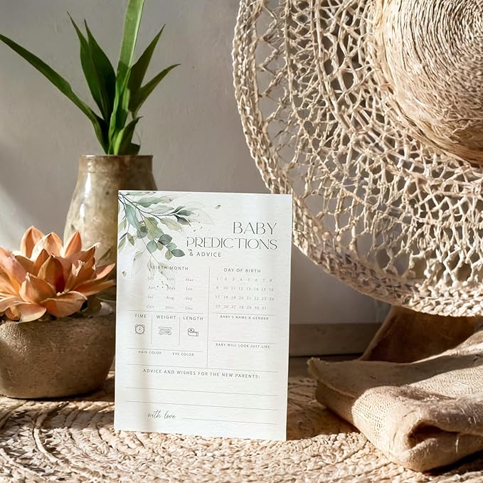 Advice For New Parents Baby Shower, Baby Predictions & Advice Cards For Baby Shower Games Activities, Wishes for Baby, 25 Double-Sided Thick Cards – Greenery A06