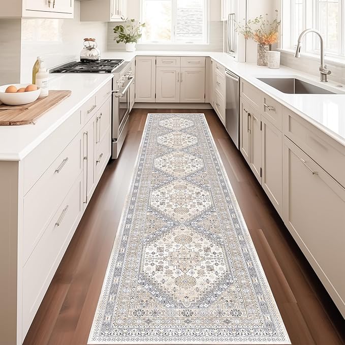 zesthome Washable Runner Rug 2.5x12 - Stain Resistant Entryway Rug,Ultra-Thin Kitchen Rugs, Anti Slip Backing Runner Rugs for Entrance Laundry Room Indoor Hallway (Beige,2.5'x12')