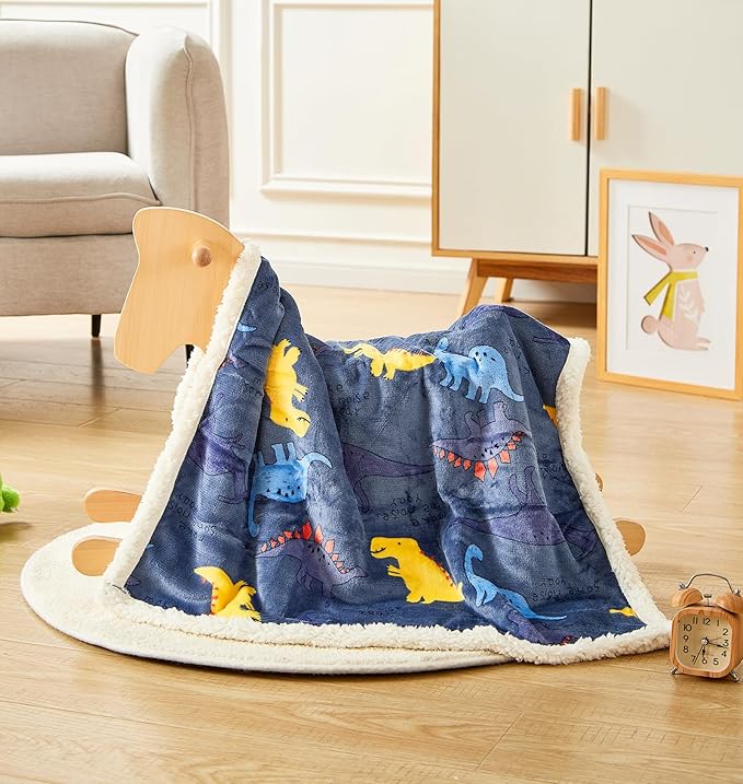 Newborn Baby Wrap Swaddle Blanket Flannel Sleeping Bag Receiving Fleece Blankets 30" x 40" Stroller Wrap for Baby (Navy Blue Dinosaur)