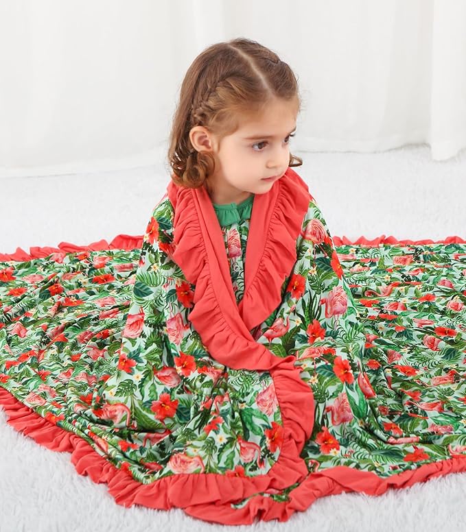 Premium Baby Blanket for Girls, Stretchy Quilt, Soft Crib Bedding for Newborn Baby and Toddler, Ruffle Nursery Blanket for Kids, Viscose Made from Bamboo, 50''x50'' Flamingo