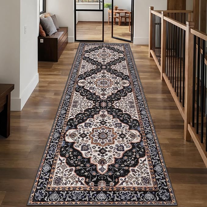 Ciicool Washable Runners Area Rug for Hallways, Ultra Soft 2'6 "x8' ft Boho Print Non-Slip Vintage Oriental Medallion Long Carpet for Kitchen Bedroom Laundry Bathroom