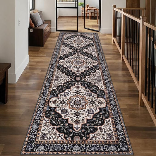Ciicool Washable Runners Area Rug for Hallways, Ultra Soft 2'6 "x8' ft Boho Print Non-Slip Vintage Oriental Medallion Long Carpet for Kitchen Bedroom Laundry Bathroom