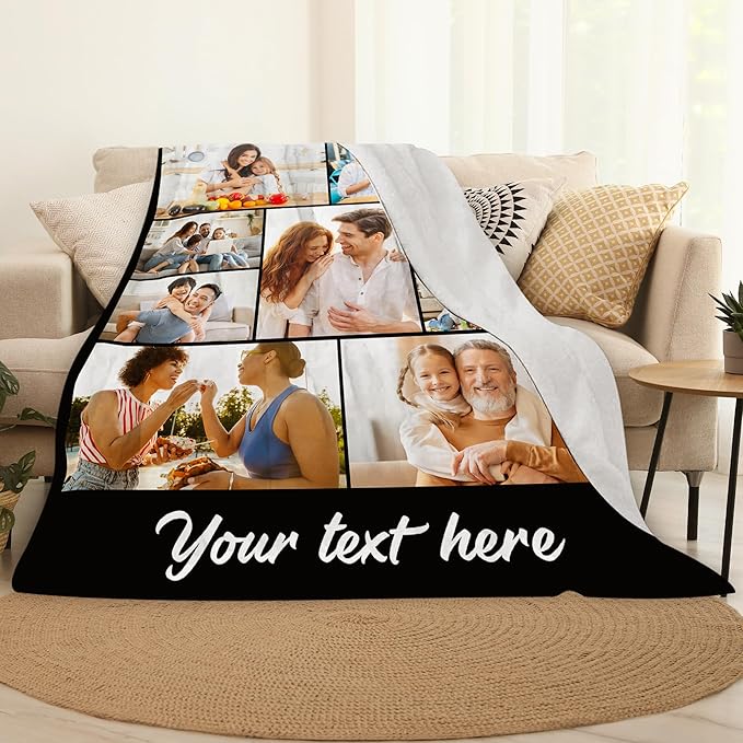 Custom Photo Blanket with Pictures - Personalized for Dad, Mom, and Friends