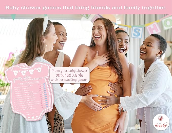 Party Hearty Baby Shower Games for Girl, 50 pcs Pink Mommy or Daddy Guess Who Game, Fun Activity Cards, Baby Shower Ideas
