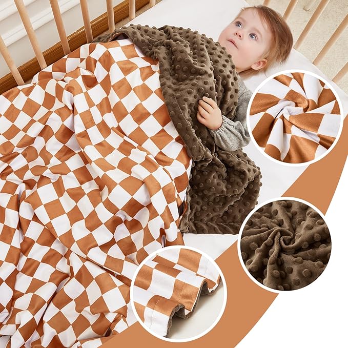 QSTEHEML Baby Blankets Neutral,Super Soft Checkered Minky Blanket Unisex,Baby Gifts for Girls Boys,Double Layer with Dotted Backing, Newborn Blankets for Crib Stroller (Checkered, 30 * 40inch)