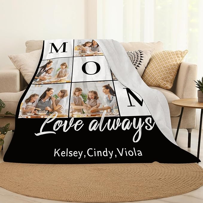 Personalized Photo Blanket for Mom - Custom Birthday &