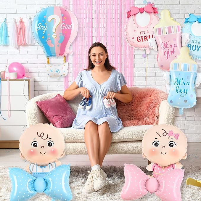 Gender Reveal Decoration Set - Includes Boy or Girl Baby Shower Foil Balloon for Boy or Girl Baby Shower Party Decoration 9 Pcs