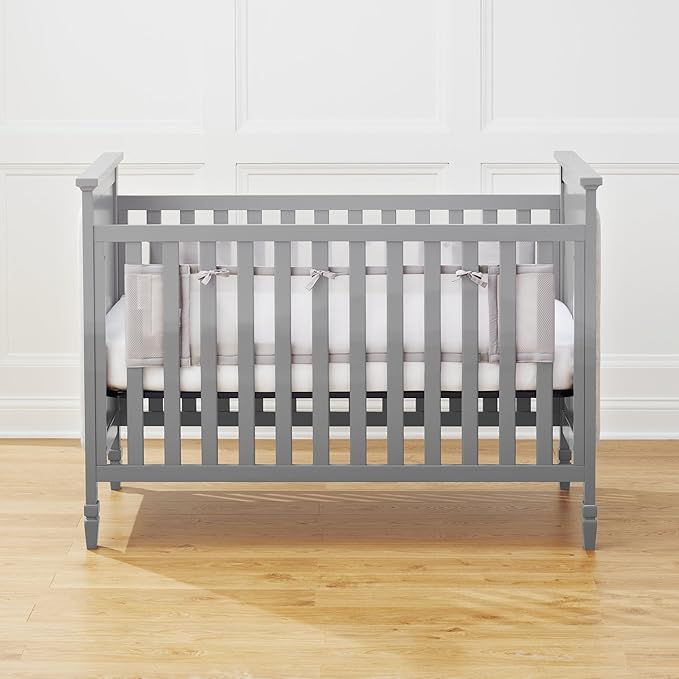 BreathableBaby Breathable Mesh Liner for Full-Size Cribs, Classic 3mm Mesh, Gray (Size 2FS Covers 2 Sides)