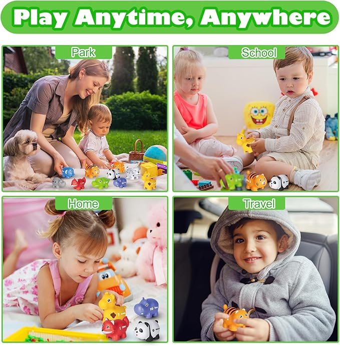 20PCS Animal Number Matching Learning Toys for Toddlers 2-4, 10 Different Animal Figures, Montessori Educational Toys Gifts for Boy Girl, Preschool Learning Activities, Double Sided Matching Game