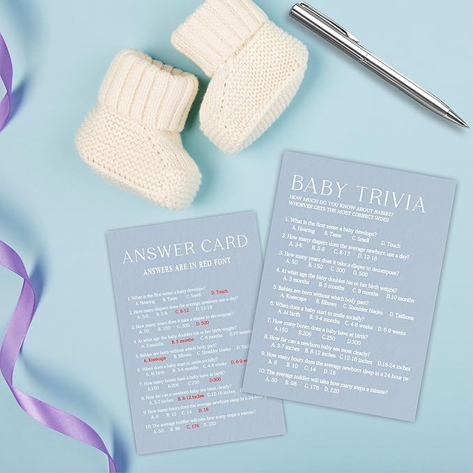 Oh Baby True Or False: Minimalist Baby Shower Game Kit - Mist Blue - 30 Fill-In Cards & Answer Card