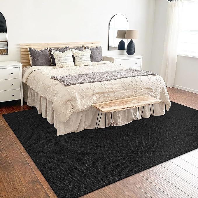 KOZYFLY Washable Area Rug 5x7 ft Rubber Backed Non Slip Rugs for Living Room Braided Cotton Bedroom Rug Woven Office Rugs Indoor Floor Carpets for Dining Bedroom Living Room, Black/Dark Grey