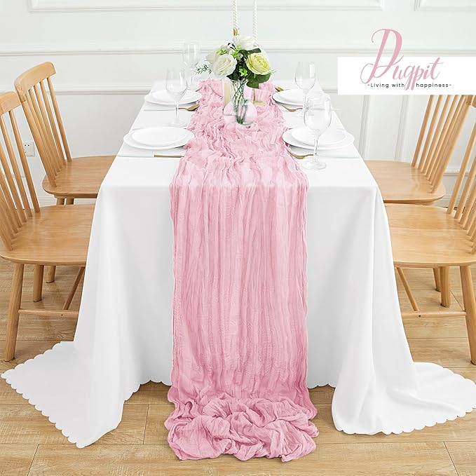 12Pack Pink Table Runner 35 x 120 inch Cheesecloth Table Runner 10FT Boho Table Runners Rustic Gauze Cheese Cloth Table Runners for Party Wedding Birthday Dining Bridal Shower Baby Shower Decor