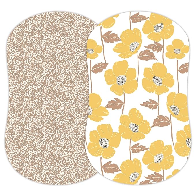 Baby Bassinet Sheets Girl (Poppy Fields) 2-Pack - Fitted Bedside Bassinet Sheets - Buttery Soft Cotton Blend for Standard Bassinet Mattress Pad - Compatible with Halo Bassinest