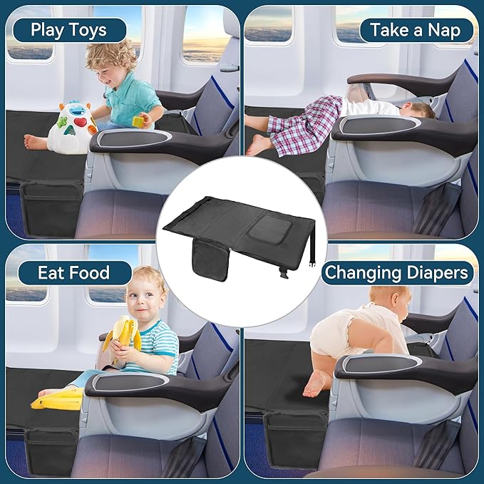 Toddler Airplane Bed & Travel Bag 2 in 1, Portable Airplane Seat Extender for Kids, Adjustable Footrest Baby Airplane Travel Essentials, Carry On Gym Weekender Bag for Mommy (Black)