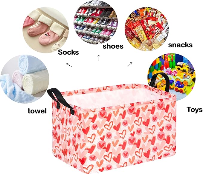 Rectangle Heart Partten Kids Gift Storage Basket Home Shelf Storage Basket Organizer Box Clothes Laundry Hamper Toys Nursery Basket Baby Laundry Basket with Handles
