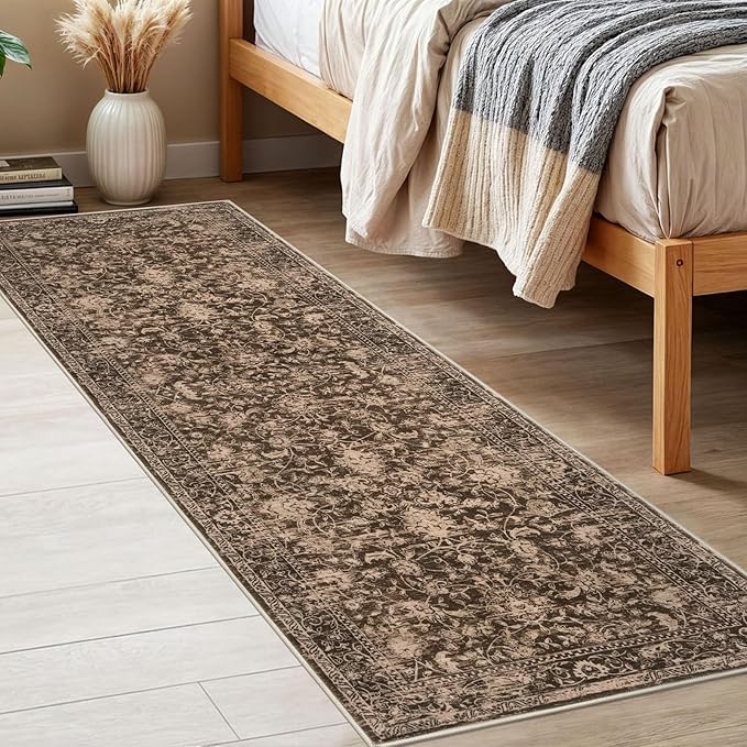 KILOCOCO Hallway Runner 2x6 Rug Runner Printed Vintage Floral Washable Kitchen Runners Non-Slip Rubber Backed Runners for Hallways Laundry Room Distressed Boho Rugs for Entryway Bedroom, Rust Red