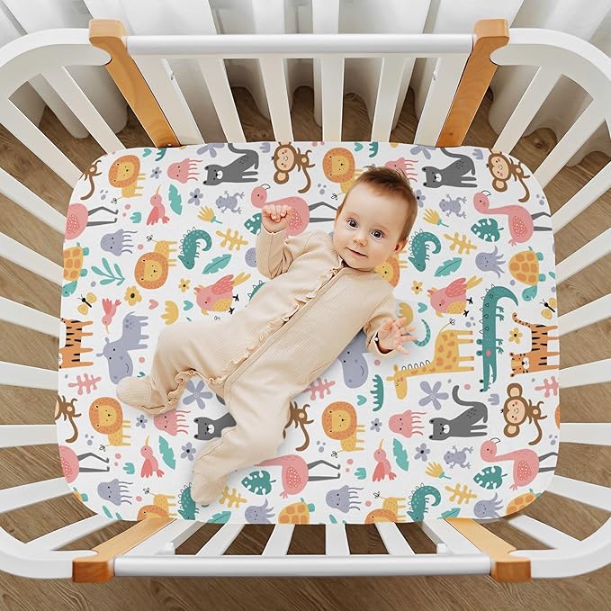 Jungle Animal Crib Sheets for Neutral Bassinet Play Sheets,Sheets Toddler Bed Sheets for Baby Boys Girs 39 * 27 * 5in