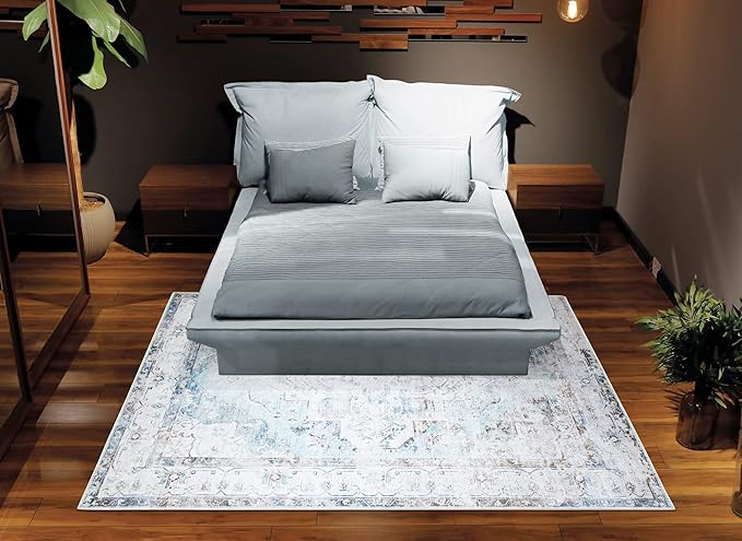 Bloom Rugs Washable Non-Slip 3' x 5' Rug - Beige/Blue Traditional Area Rug for Living Room, Bedroom, Dining Room, and Kitchen - Exact Size: 3' x 5'