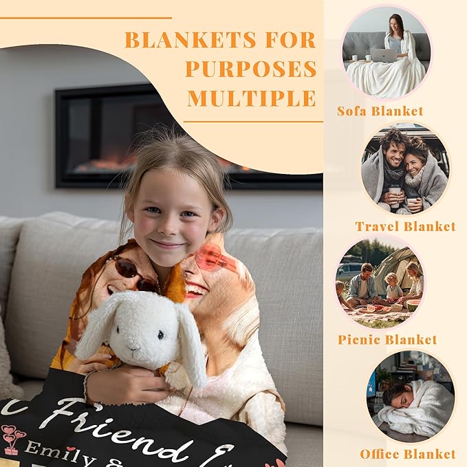 Custom Personalized 9 Photo Collage Blanket Thow Gifts with Text, Customized Pictures Blankets Gift for Christmas Birthday Thanksgiving Adults Kids Dad Mom Girlfriend Boyfriend (4 Friendship)