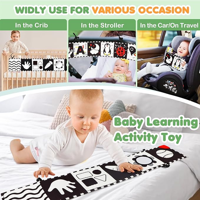 High Contrast Baby Toys for Newborn - Tummy Time Black and White Baby Toys for 0-3-6-12 Months - Soft Montessori Visual Stimulation Sensory Infant Book - Gift for Boys Girls