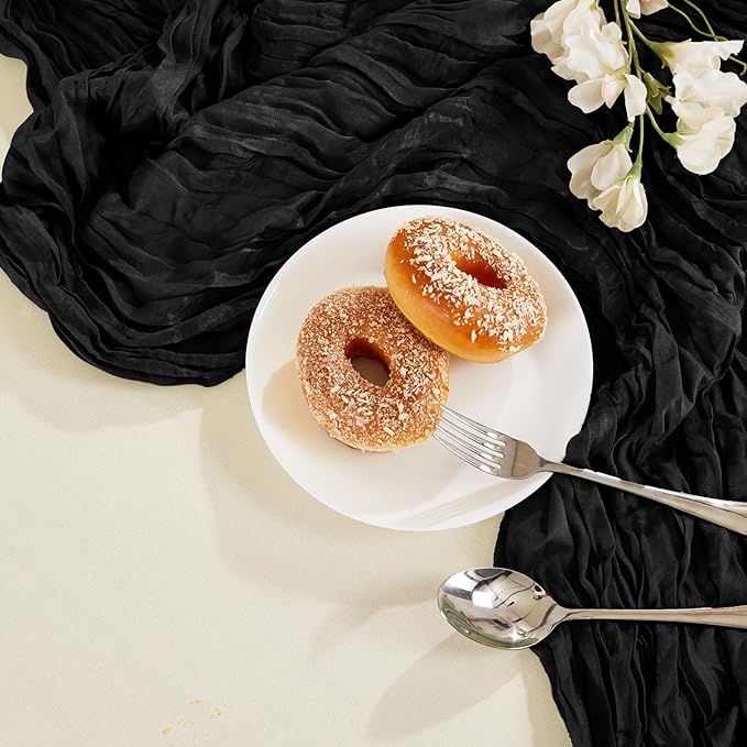 6 Pack Halloween Cheesecloth Table Runner 10FT Long Black Boho Gauze Table Runner Rustic Sheer Runner for Halloween Decoration Wedding Baby Shower Birthday Party Table Decor Thanksgiving Christmas