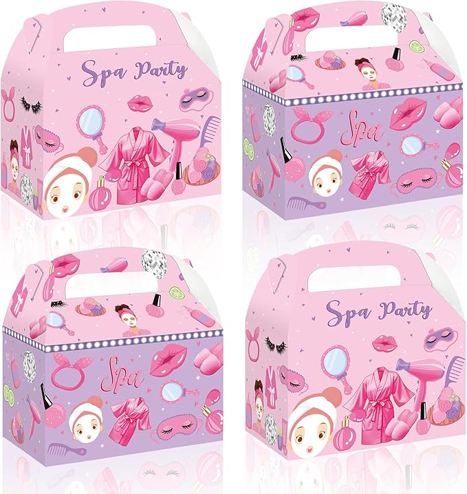 Spa Favor Box Decorations 12PCS Spa Birthday Party Supplies Makeup Theme Gift Boxes Spa Treat Box for Girls Princess Slumber Party Decor