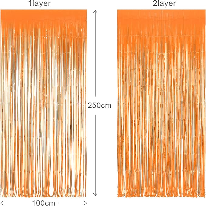Foil Fringe Curtains Halloweens Decorations - Orange Tinsel Photo Backdrop Party Streamers for St Patricks Day, Easter, Birthdays, Fall, Pumpkin Theme, Thanksgiving, Basketball Party Decorations