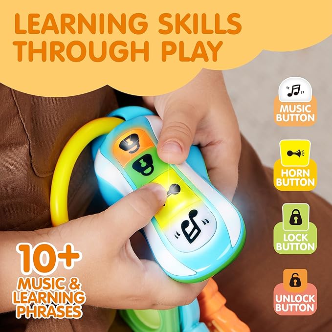 JOYIN Baby Car Keys Teether - Toddlers Sensory Learning Toy w/Music & Lights - Musical Toys for Travel - Birthday Gifts for Baby Age 10+ Months