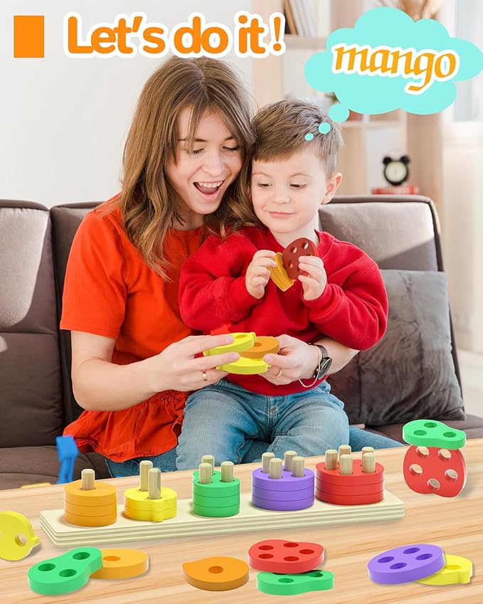 Montessori Toys for 1 2 3 Year Old Boy Girl, Toys for Ages 2-4 Toddlers Kids Baby, 1 2 Year Old Boy Girl Birthday Gifts, Wooden Learning Puzzles Shape Sorter Toy for Toddlers