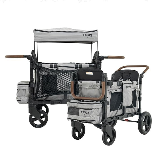 Keenz XC EVO - Luxury 2 Passenger Stroller Wagon for Kids | Foldable 2 Passenger Quad Seater with Adjustable Canopy | Gray
