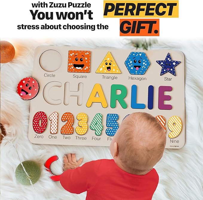 Personalized Name Puzzle for Babies & Toddlers - Zuzu Puzzle Wooden Toy, for 1-Year-Olds, Christmas & Special Occasions (0-36 Months)