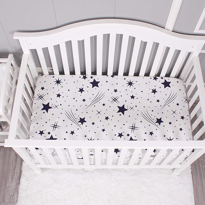 Belsden 3 Pack Microfiber Durable Crib Sheets Fitted, Silky Soft Smooth Breathable Baby Sheets Set, 28''x52 Fits Standard Crib and Toddler Mattresses,White Star & Navy & Navy Star