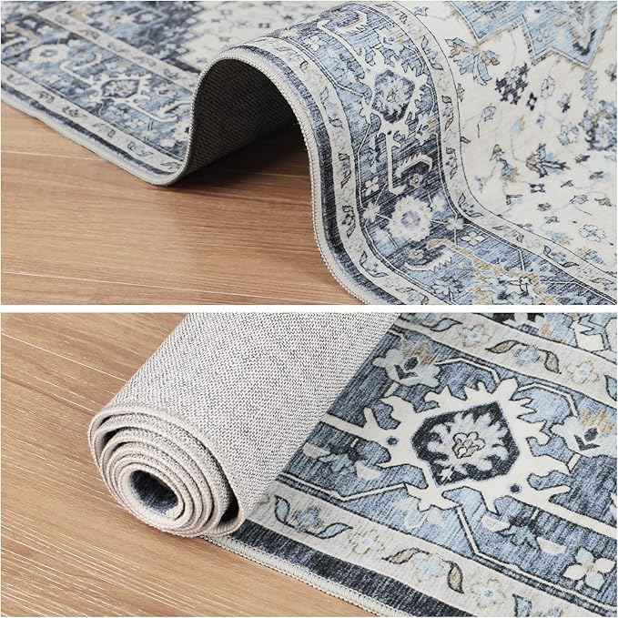 Dripex Runner Rug-2x8 Washable Distressed Hallway Runner Oriental Medallion Carpet Non-Slip Stain-Resistant Kitchen Mat Foldable Thin Accent Rug for Entrance Living Room Bedroom