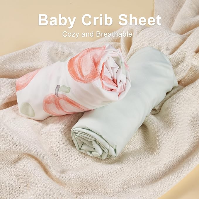 TILLYOU Baby Crib Sheets for Boys Girls, Super Soft Toddler Bed Sheets, 2 Pack Sheets for Standard Crib Mattress 28x52in, Peach dot