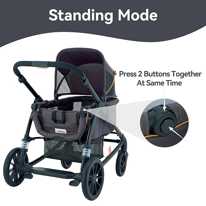 Pamo Babe Double Stroller Tandem Stroller for 2 Kids Push Pull Kids Wagon Adjustable Handle Waterproof and Sunproof Canopies Large Removable Storage Baskets