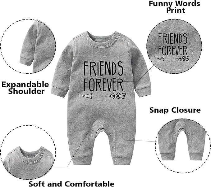 YSCULBUTOL Baby Twins Bodysuit Born Together Friends Forever Newborn Clothes Unisex Twin Outfits With Hat