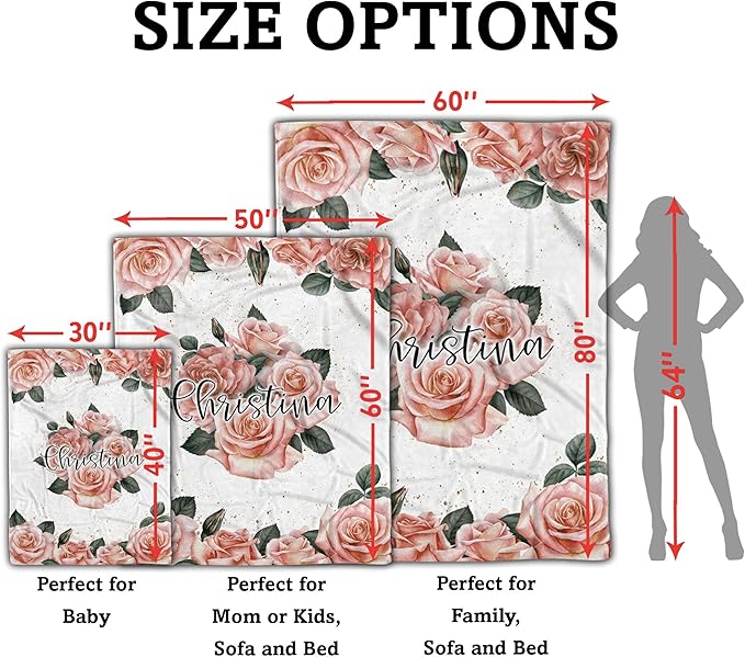 Floral Personalized Baby Blankets for Girls, Customized Baby Blankets for Girls, Best Gift for Baby Girl, Newborn, New Mom, Super Soft Plush Fleece, 30''x40'' Rose