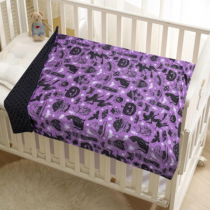 Baby Blanket for Boys Girls Soft Minky with Double Layer Dotted Backing, Halloween Printed 30 x 40 Inch Receiving Blanket (Halloween Witch)