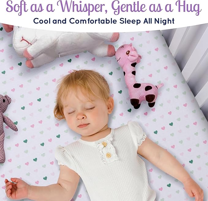 GROW WILD Crib Sheets 3 Pack - Soft & Stretchy Jersey Cotton Fitted Baby Crib Sheets for Girls, Cute Toddler Bed Sheets for Baby Girl (Hearts & Flowers)