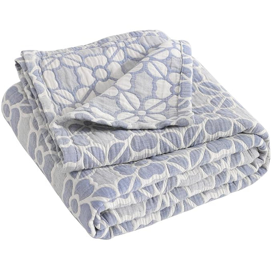 NTBAY 3 Layer Oversized Muslin Cotton Toddler Blanket, 45x60 Inches Jacquard Reversible Nursery Bed Blanket, Super Soft and Thermal Crib Blanket for All Seasons, Baby Gift, 45"x60", Blue Clover