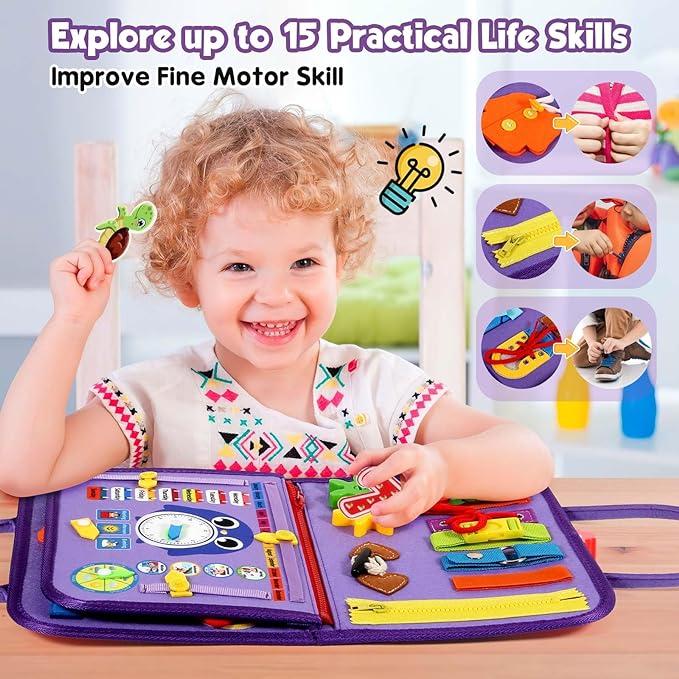 Winblo Toddler Busy Board - Montessori Toys for Toddler Girl Birthday Gift - Busy Book for Toddlers 3-5, Montessori Educational Learning Sensory Travel Activities Toys for Kids Ages 3-5