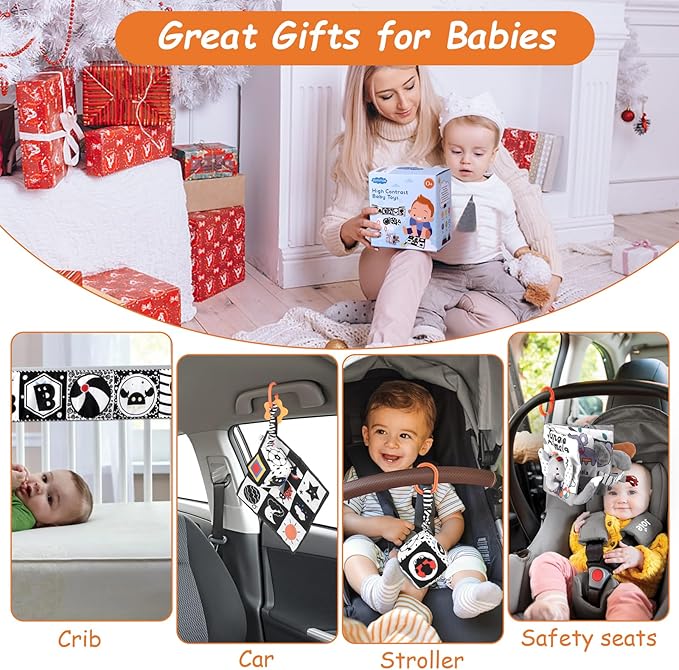 5 in 1 Black and White High Contrast Baby Toys 0-3 Months for Newborn, Tummy Time Toys Montessori Toys for Babies 0 3 6 9 Months - Infant Sensory Soft Book Toys for Babies Girls Boys Baby Gifts